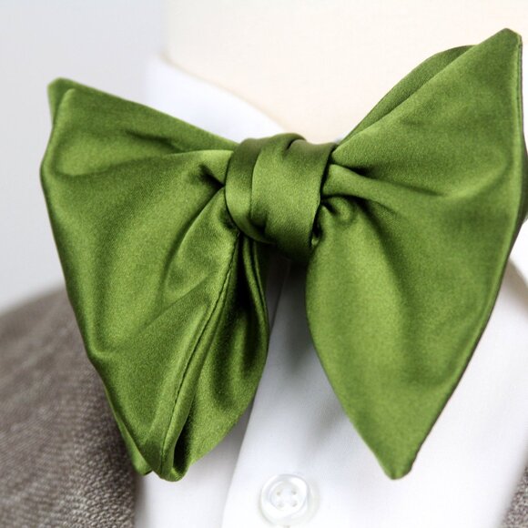 Men's Self-tied Bow Tie 100%silk Big Butterfly Bow tie Olive Pesto Green S721 - Picture 1 of 12